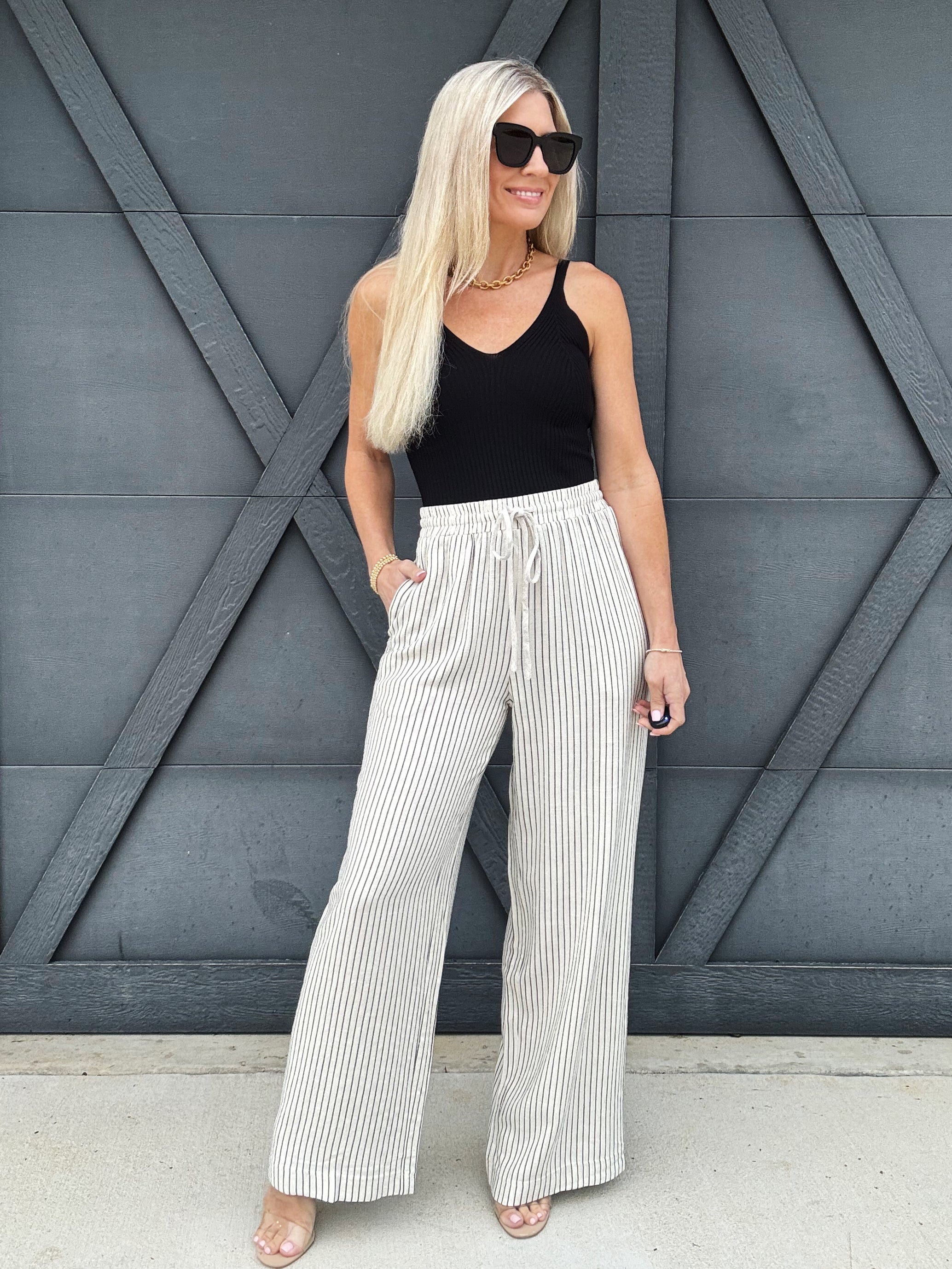 ee:some Bottoms - Pants Striped Drawstring Pants In Natural