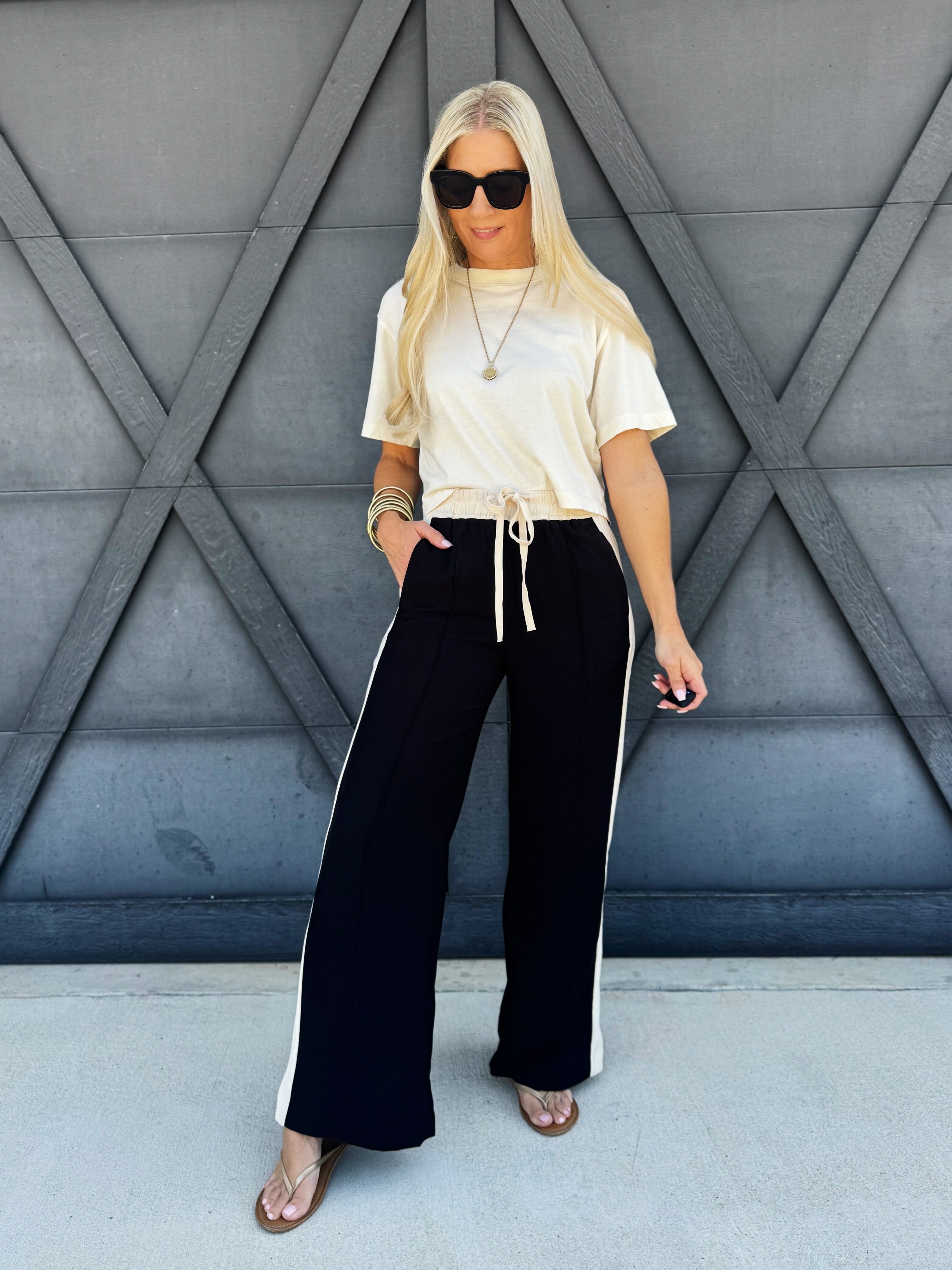 Striped Straight Leg Pants In Black - Infinity Raine
