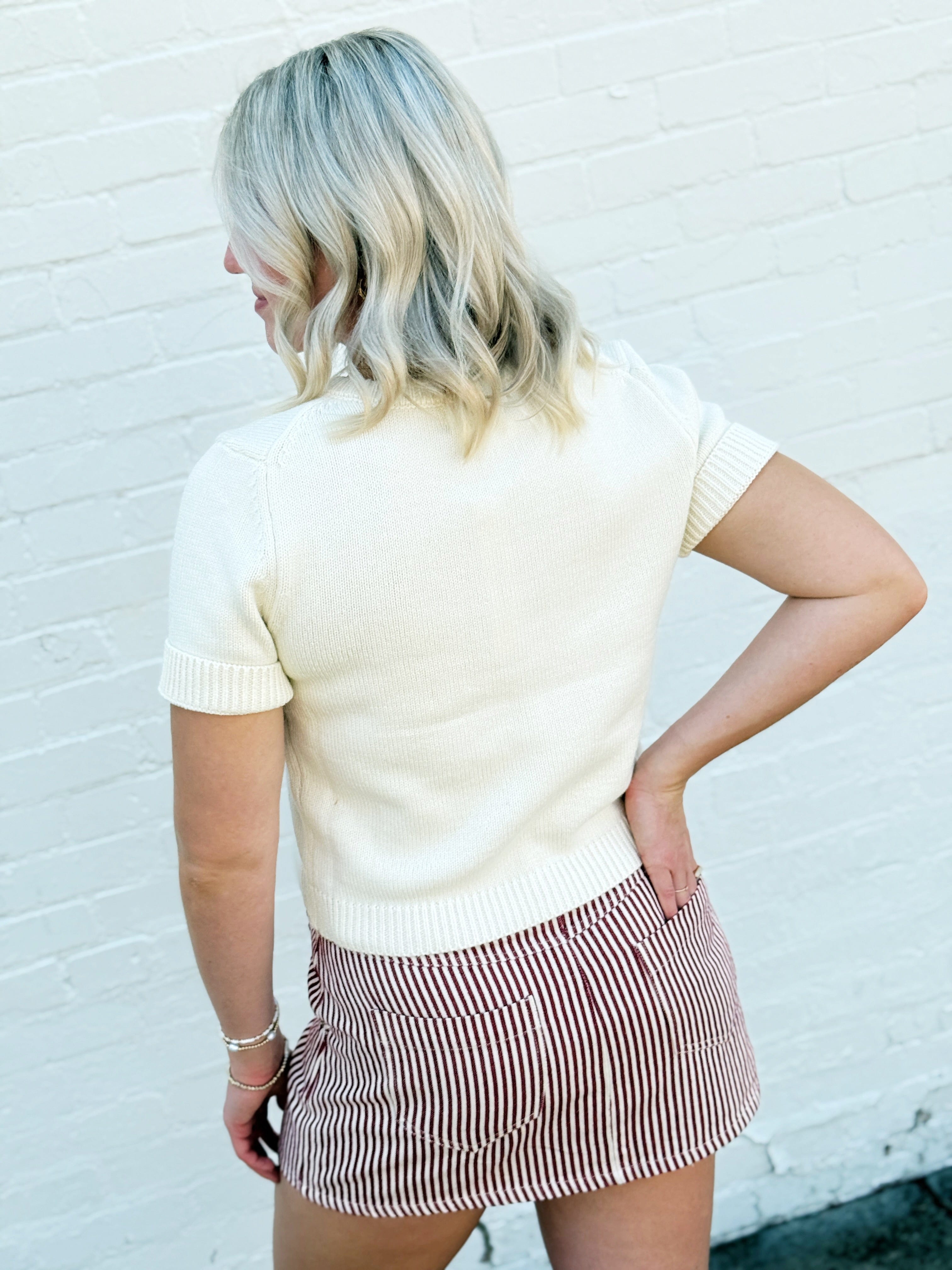 Soft Washed Striped Mini Skirt In Cranberry - Infinity Raine