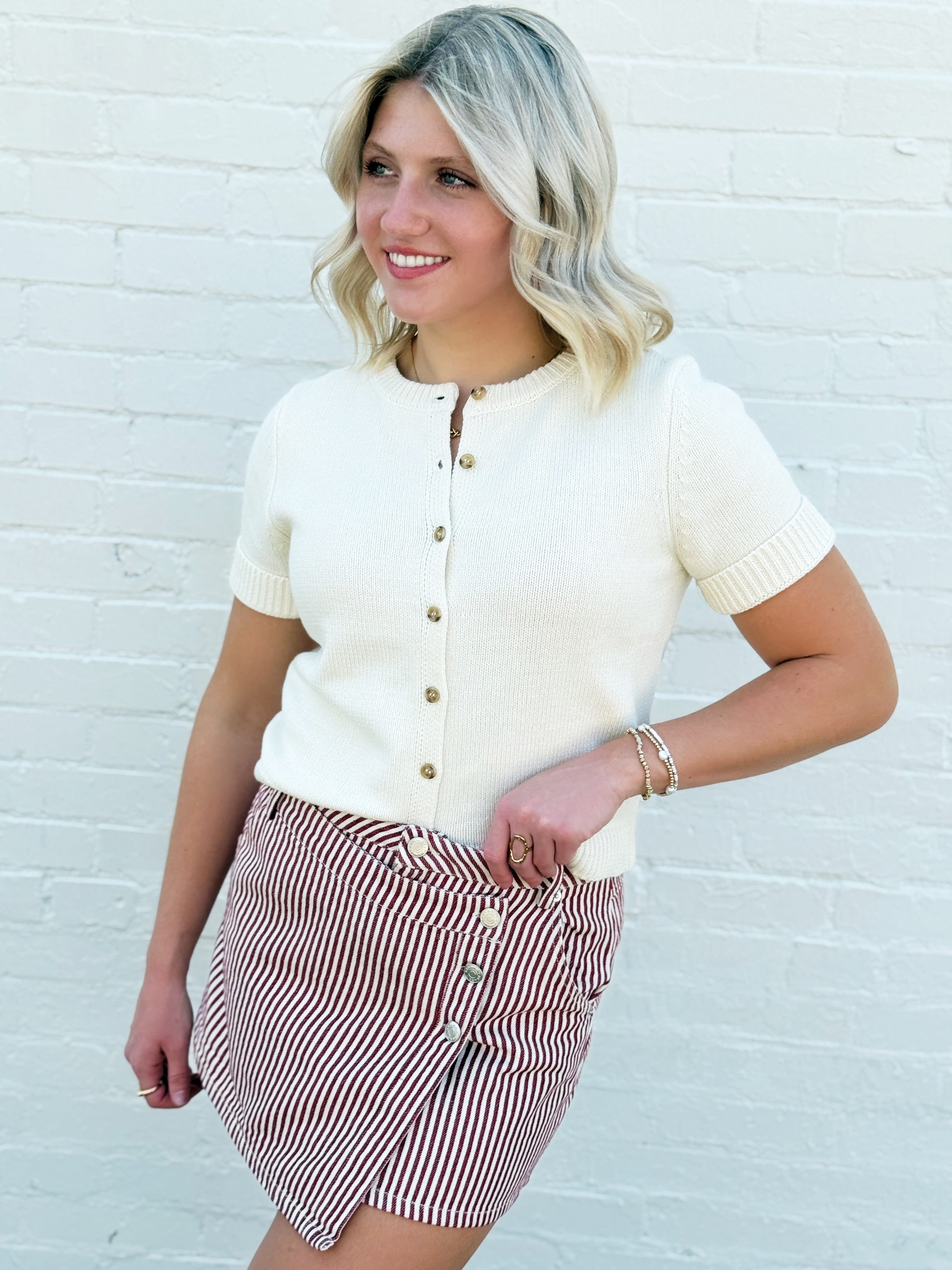 Soft Washed Striped Mini Skirt In Cranberry - Infinity Raine