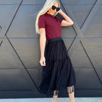 ee:some Bottoms - Skirts Tiered Mesh Midi Skirt In Black