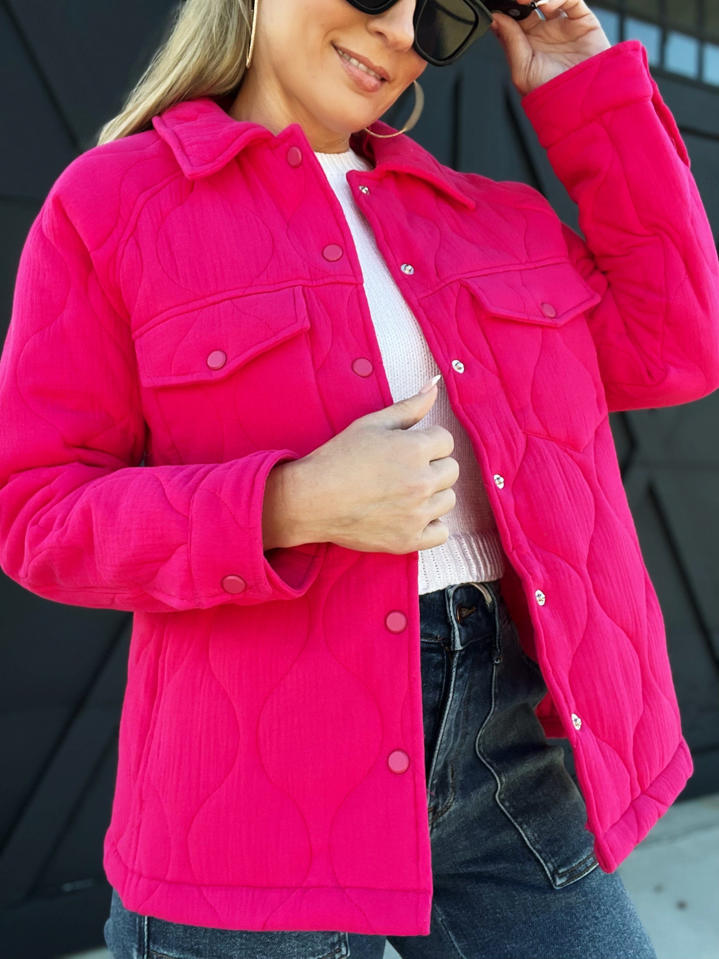 Quilted Puffer Jacket-Pink - Infinity Raine
