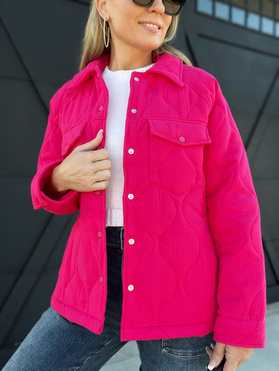 Quilted Puffer Jacket-Pink - Infinity Raine