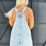 Washed Mini Overall Dress In Starlight Blue - Infinity Raine