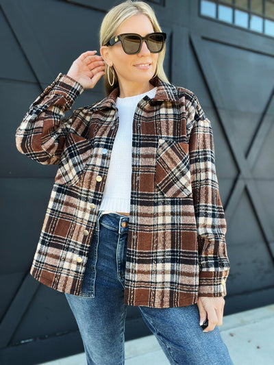 Plaid Shacket-Brown - Infinity Raine
