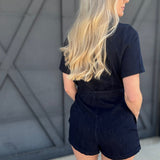 Denim Tie Waist Romper In Dark - Infinity Raine