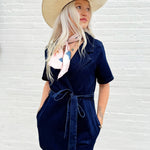Denim Tie Waist Romper In Dark - Infinity Raine
