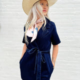Denim Tie Waist Romper In Dark - Infinity Raine