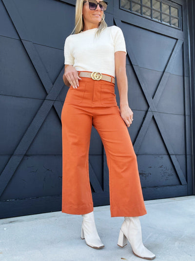 Soft Washed Wide Leg Pants-Clay - Infinity Raine