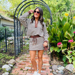ee:some Sets Striped Skort Set In Mocha Cream