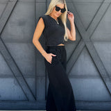 Wrap Top And Jogger Pants Set In Ash Black - Infinity Raine