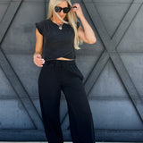 Wrap Top And Jogger Pants Set In Ash Black - Infinity Raine