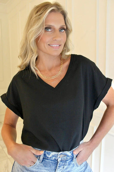 Basic V-Neck Blouse-Black - Infinity Raine