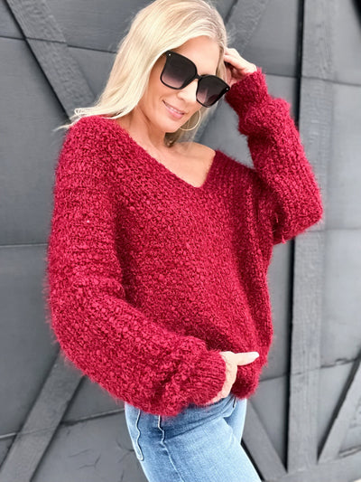 Cold Shoulder Long Sleeve Sweater-Merlot - Infinity Raine