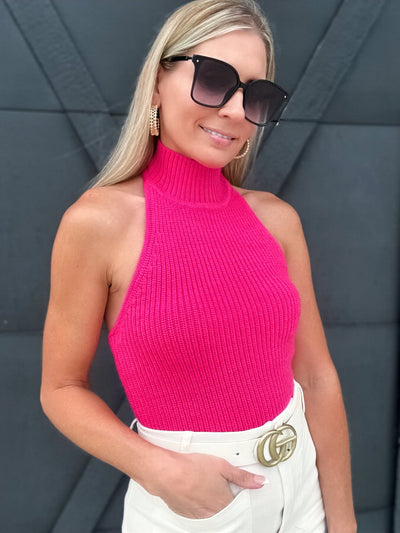 Open Back Turtle Neck Top-Hot Pink - Infinity Raine