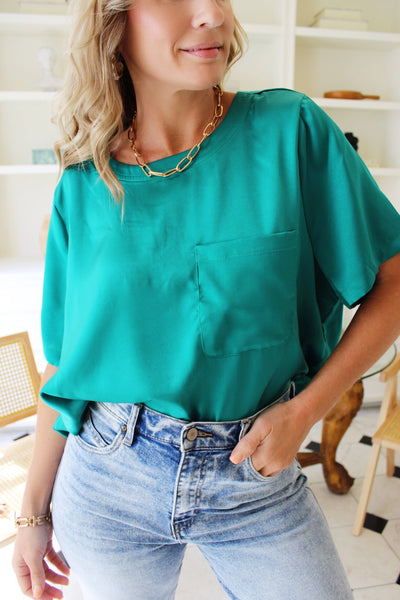 Pocket Short Sleeve Top-Kelly Green - Infinity Raine
