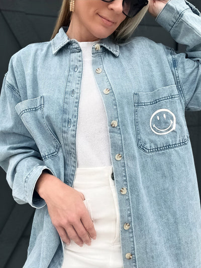 Smile Denim Button Down-Denim - Infinity Raine