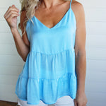 Tiered V Neck Tank Top-Periwinkle - Infinity Raine