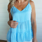Tiered V Neck Tank Top-Periwinkle - Infinity Raine