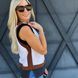 Color Block Cap Sleeve Knit Top In Almondmilk - Infinity Raine