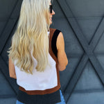 Color Block Cap Sleeve Knit Top In Almondmilk - Infinity Raine