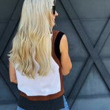 Color Block Cap Sleeve Knit Top In Almondmilk - Infinity Raine