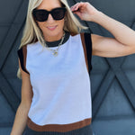 Color Block Cap Sleeve Knit Top In Almondmilk - Infinity Raine