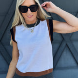 Color Block Cap Sleeve Knit Top In Almondmilk - Infinity Raine