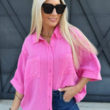 Cotton Gauze 3/4 Sleeve Top In Pink - Infinity Raine
