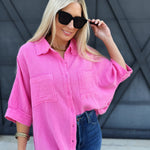 Cotton Gauze 3/4 Sleeve Top In Pink - Infinity Raine