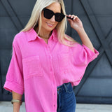 Cotton Gauze 3/4 Sleeve Top In Pink - Infinity Raine