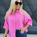 Cotton Gauze 3/4 Sleeve Top In Pink - Infinity Raine