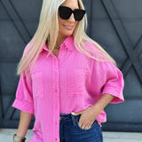 Cotton Gauze 3/4 Sleeve Top In Pink - Infinity Raine