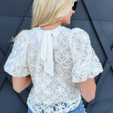 Floral Lace Puff Sleeve Blouse In Ivory - Infinity Raine