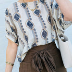 ee:some Tops - Blouses Geometric Floral Printed Cuff Blouse In Midnight