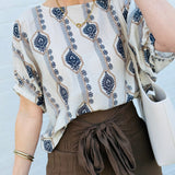 ee:some Tops - Blouses Geometric Floral Printed Cuff Blouse In Midnight