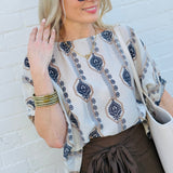 ee:some Tops - Blouses Geometric Floral Printed Cuff Blouse In Midnight