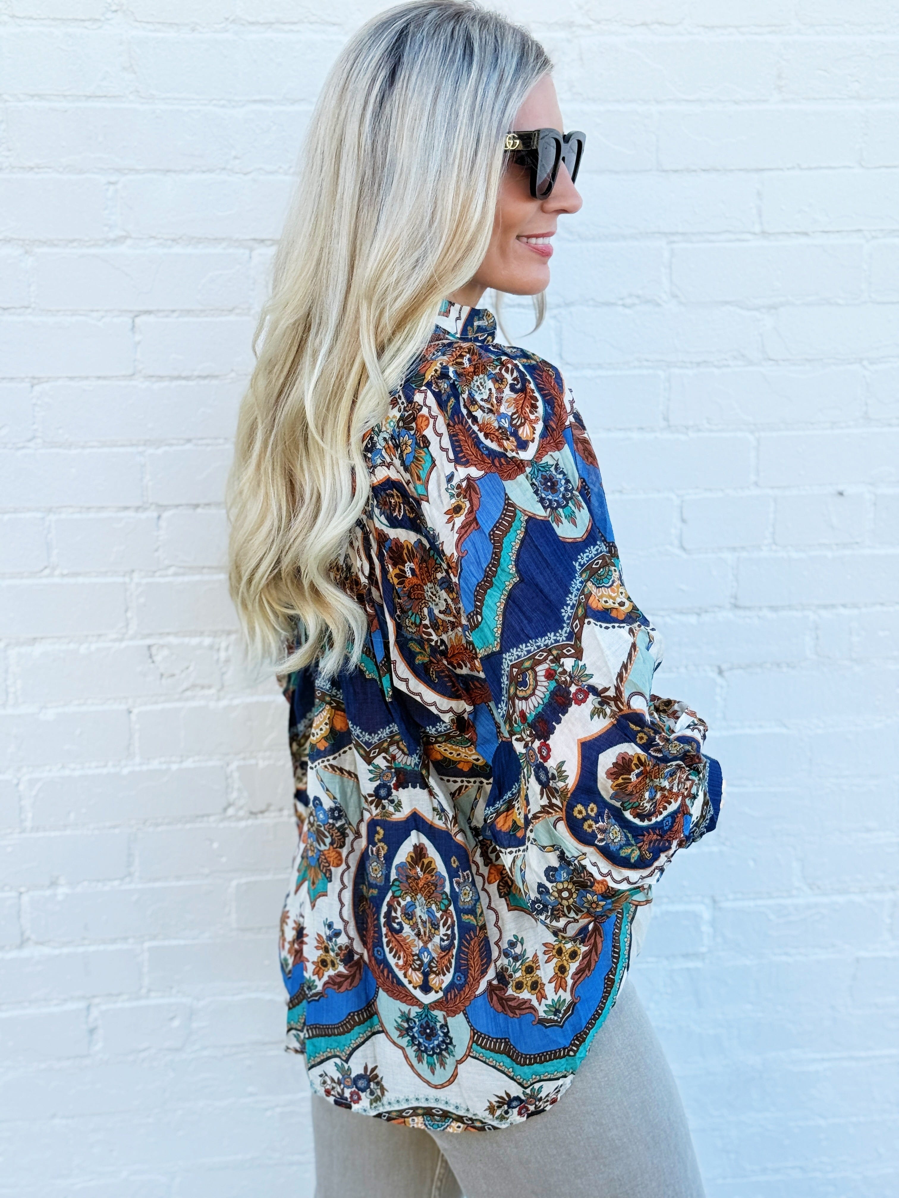 ee:some Tops - Blouses Printed Blouse In Sapphire Blue