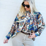 ee:some Tops - Blouses Printed Blouse In Sapphire Blue