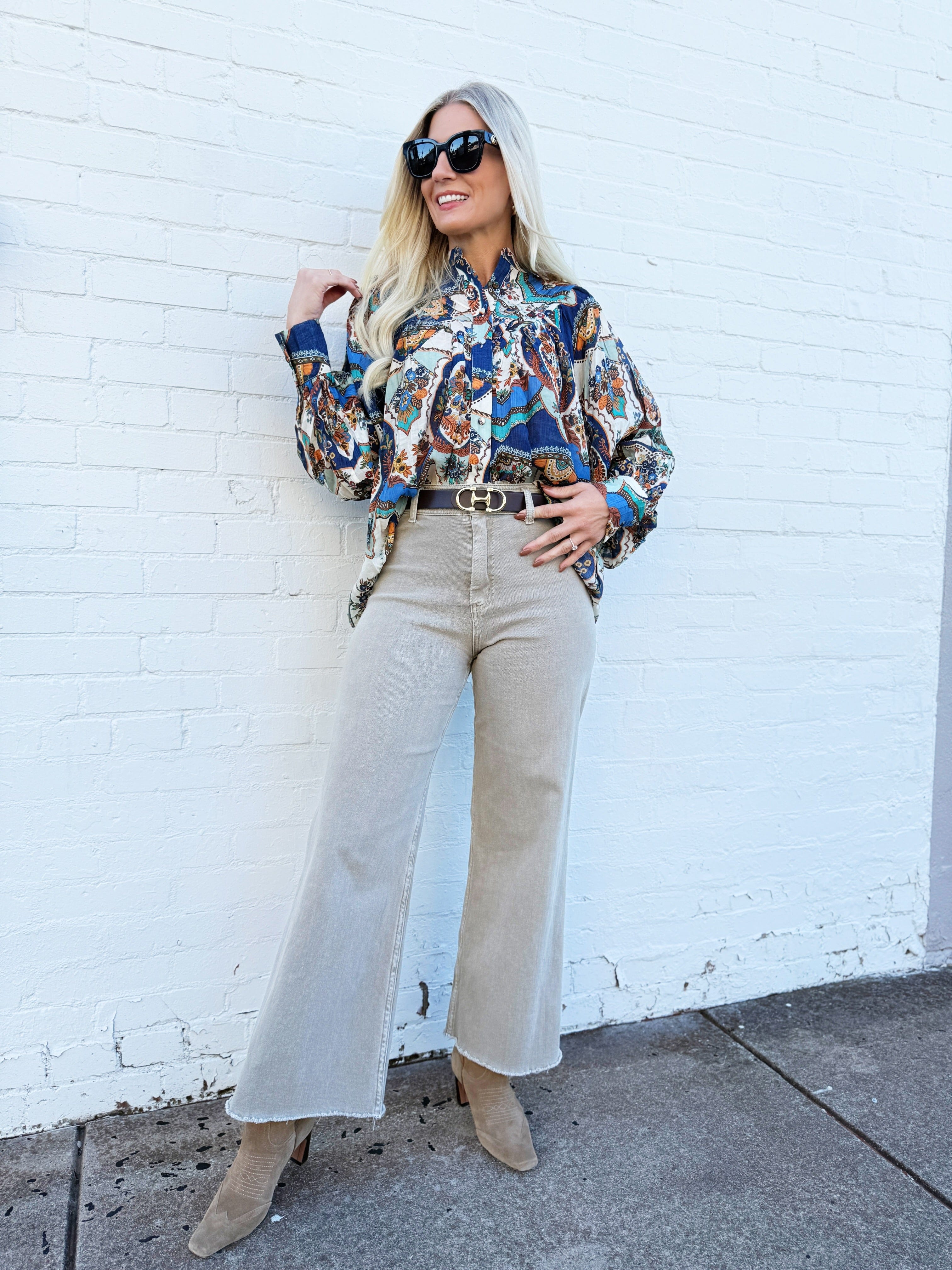 ee:some Tops - Blouses Printed Blouse In Sapphire Blue