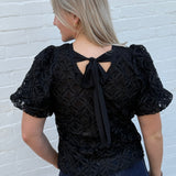 ee:some Tops - Blouses Sheer Floral Puff Sleeve Blouse In Black