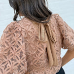 ee:some Tops - Blouses Sheer Floral Puff Sleeve Blouse In Coco