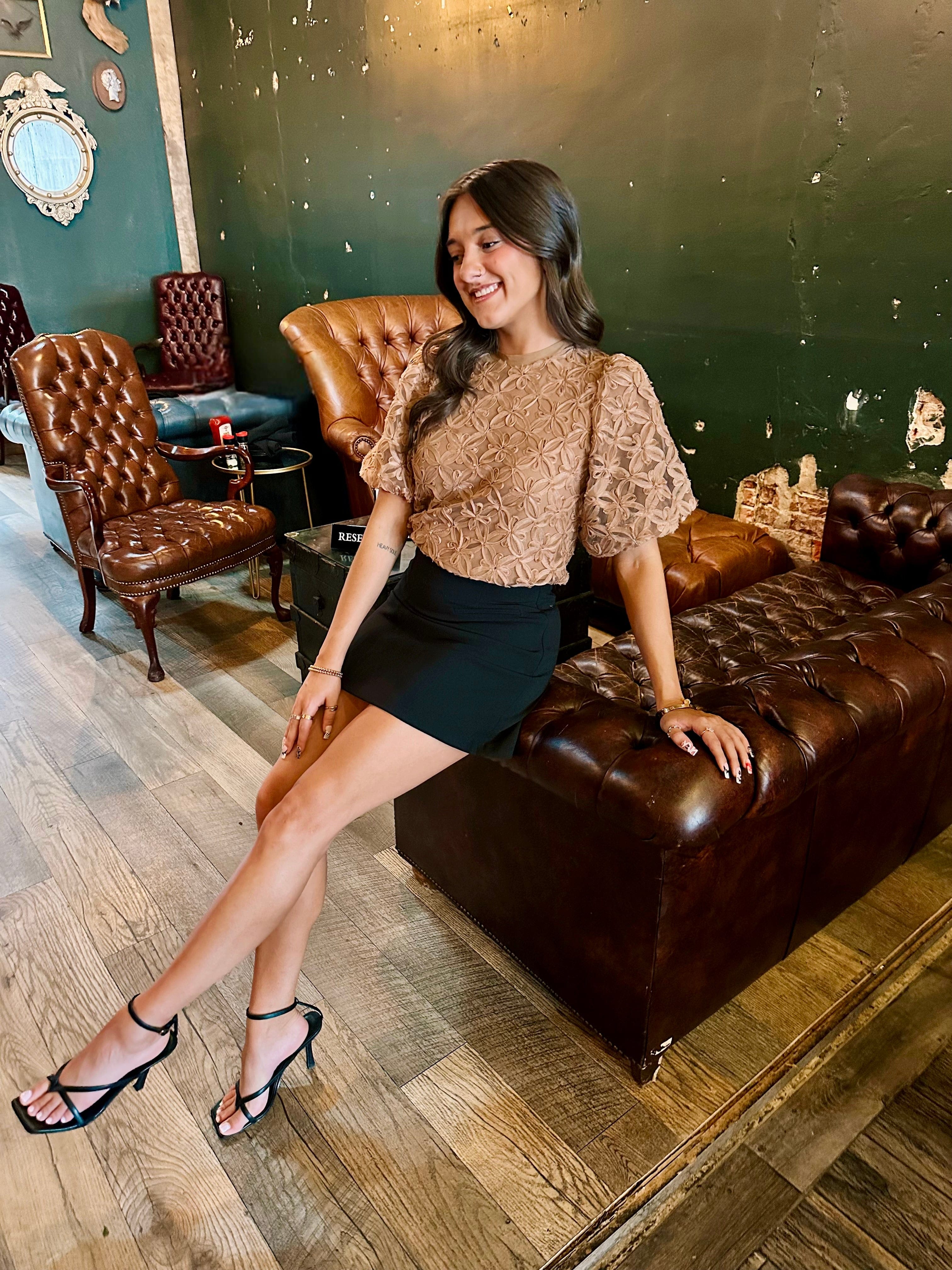 ee:some Tops - Blouses Sheer Floral Puff Sleeve Blouse In Coco