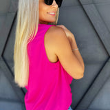 Sleeveless V Neck Top In Hot Pink - Infinity Raine
