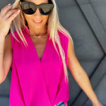 Sleeveless V Neck Top In Hot Pink - Infinity Raine