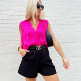 Sleeveless V Neck Top In Hot Pink - Infinity Raine