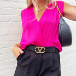 Sleeveless V Neck Top In Hot Pink - Infinity Raine