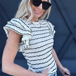 Stripe Ruffle Sleeve Blouse In Off White - Infinity Raine