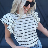 Stripe Ruffle Sleeve Blouse In Off White - Infinity Raine
