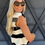 Striped Mock neck Sleeveless Sweater In Black - Infinity Raine